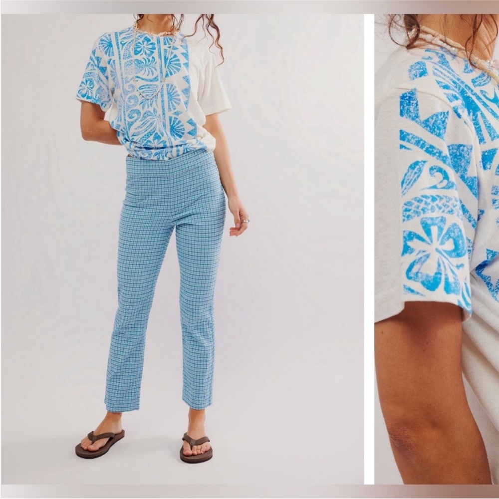 NWOT Free People Ragabond Maui Graphic Tee - Ivory Combo blue - Medium - Picture 3 of 6